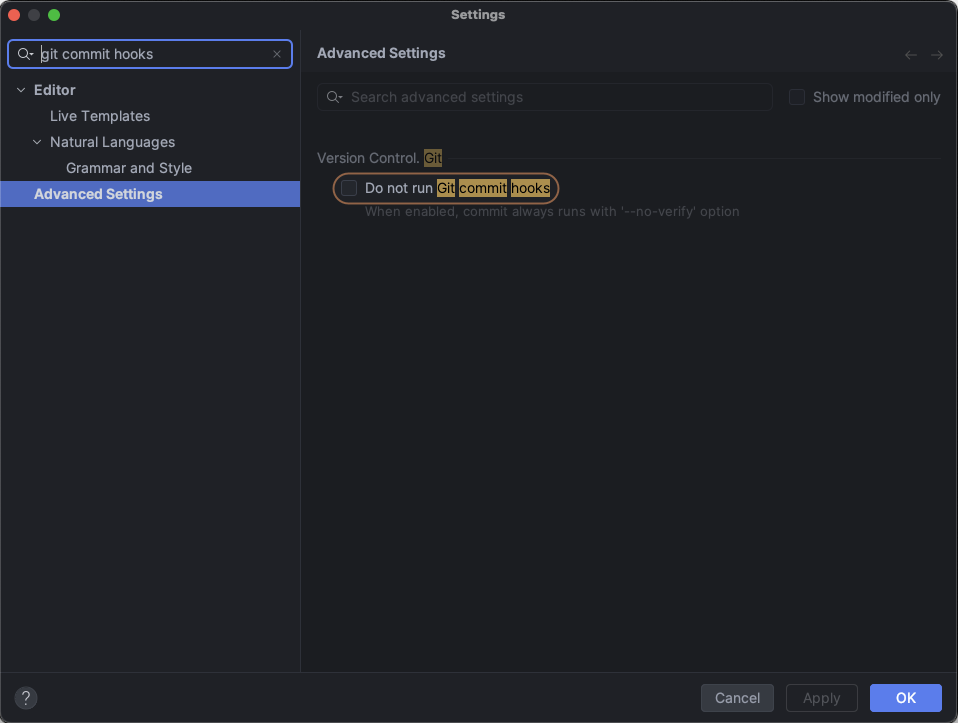 Disable prek in PyCharm settings